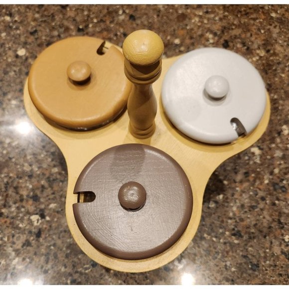 MCM Wood and Glass Retro 60S Lazy Susan Condiment Server Lids - Picture 2 of 10